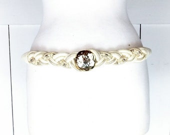 Vintage Ivory Braided Gold Medallion Disc Beaded Rope Belt  display picture 3