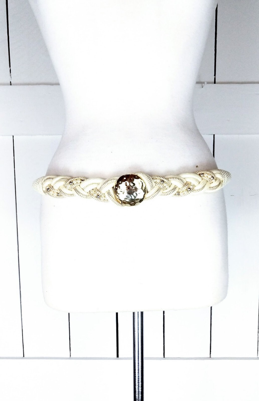 Vintage Ivory Braided Gold Medallion Disc Beaded Rope Belt  display picture 3