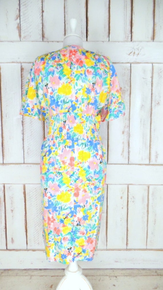 Vintage Nora Noh floral silk midi dress/flutter s… - image 5