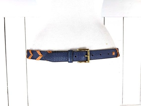 Vintage Dooney & Bourke Braided Leather Belt Vintage Dooney Bourke Preppy Woven Belt 34 Brass Buckle  main image 3