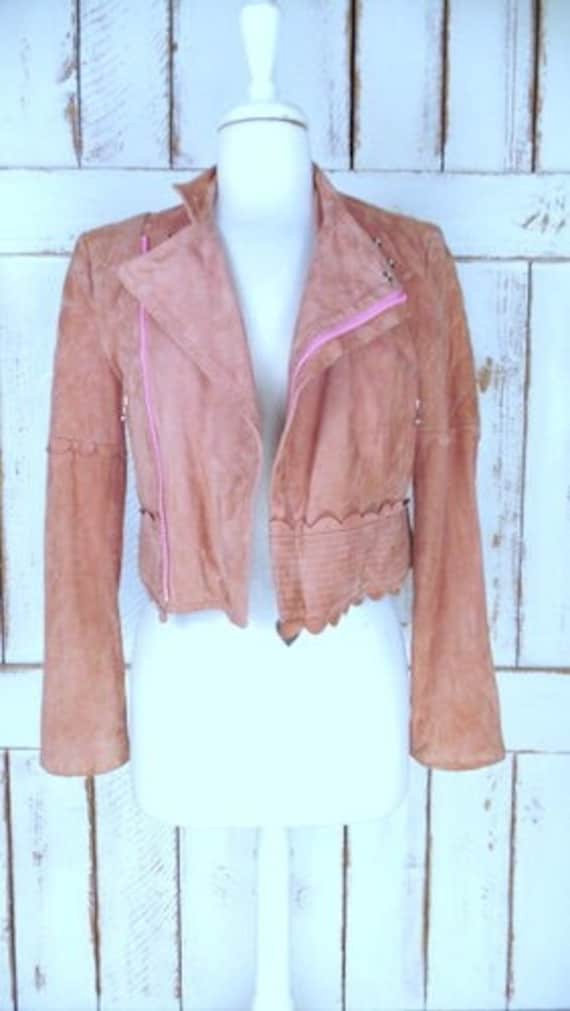 Vintage 90s peach pink quilted suede leather motor