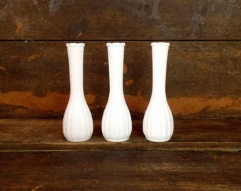 Vintage white milk glass flower vases/milk glass bud vases/set of 3