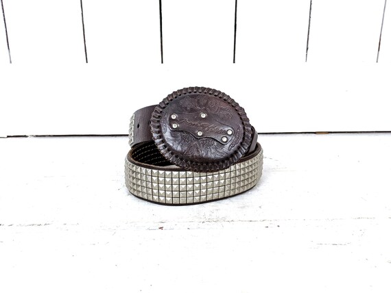 Vintage brown silver studded faux leather western… - image 6