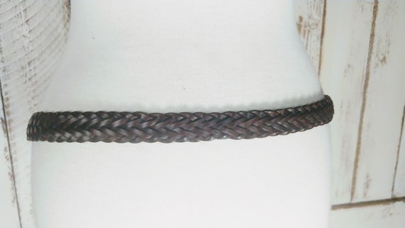 Vintage dark brown braided leather belt/woven lea… - image 3