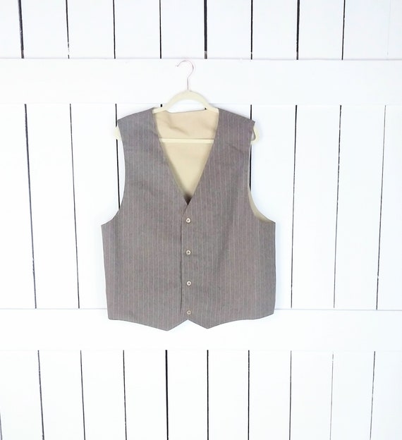 Vintage tan beige pin striped mens suit vest/form… - image 1