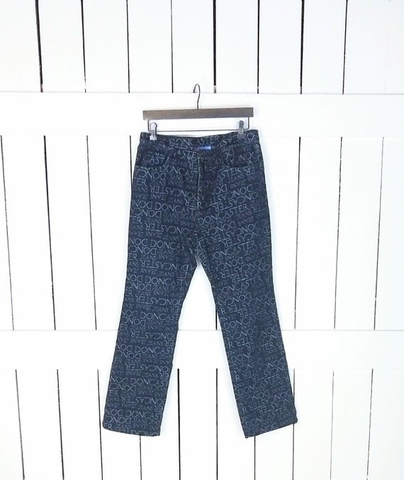 Vintage Don Caster bluewhite high waisted denim jeansDon Caster printed name stretch denim jeans10