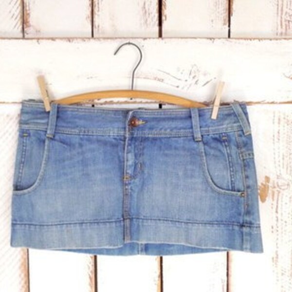 Light Blue Faded Vintage Studded Low-Rise Denim Mini Skirt main image 1