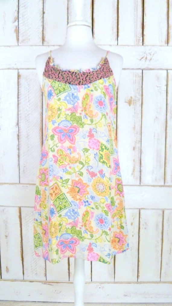 90s vintage floral paisley mini slip dress/short … - image 4