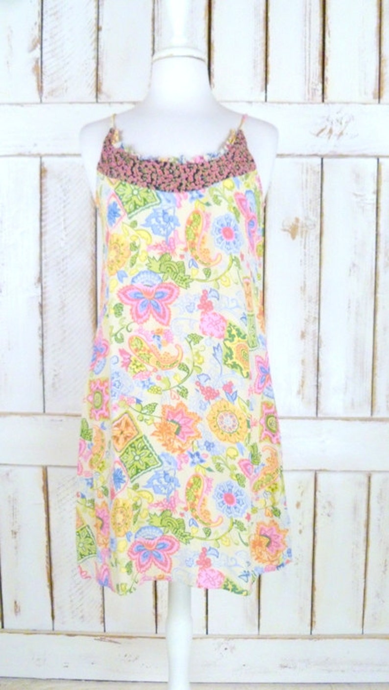 90s vintage floral paisley mini slip dress/short floral tank dress/long tunic floral boho top image 4