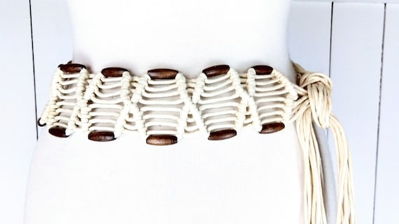 Wood Bead Braided Macrame Rope Fringe Tie Belt - Etsy Israel display picture 2