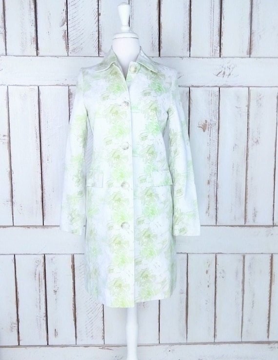Vintage 90s green floral long cotton fitted jacke… - image 1