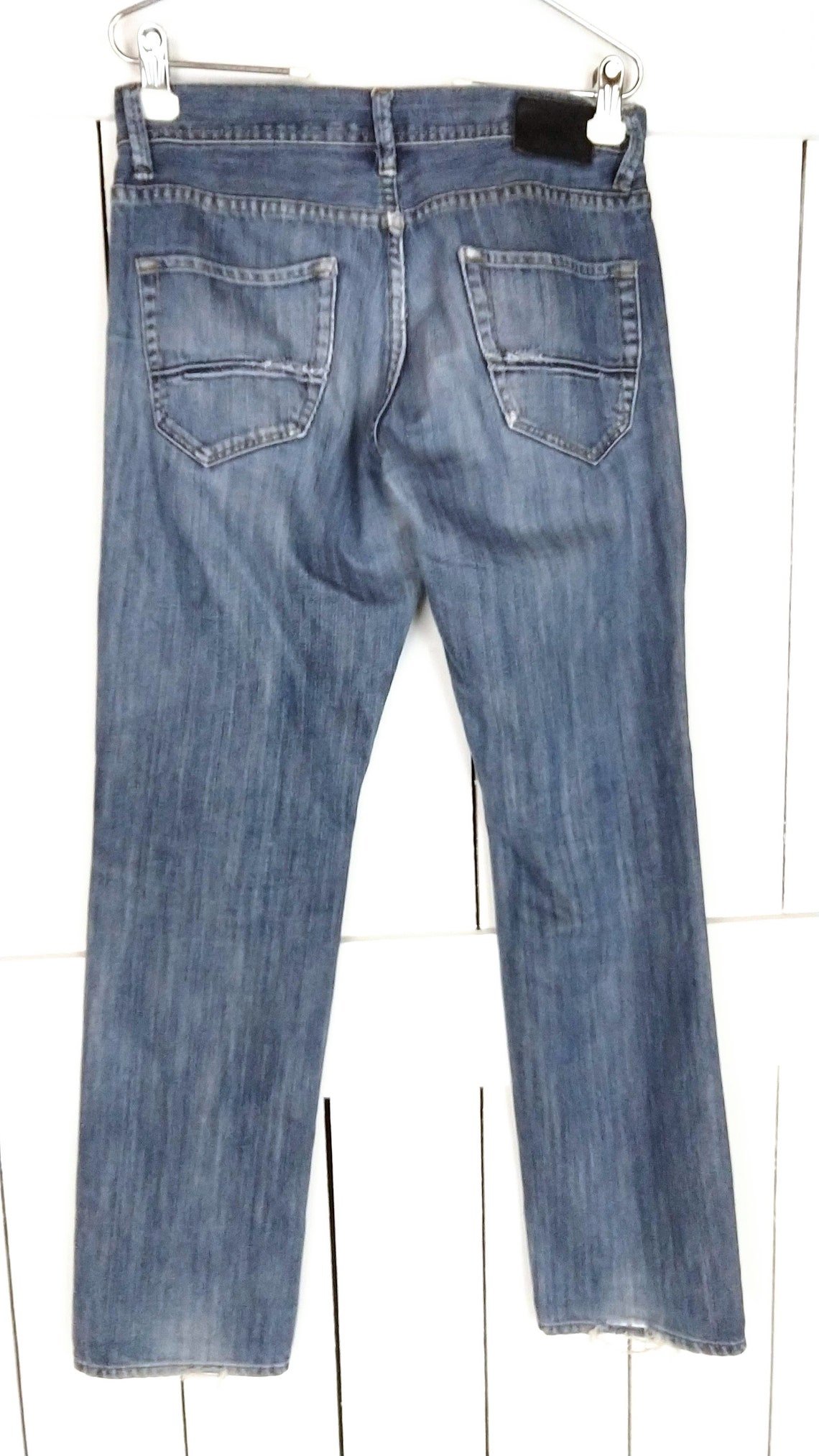 Vintage Structure Slim Straight Blue Denim Jeans/distressed Structure ...
