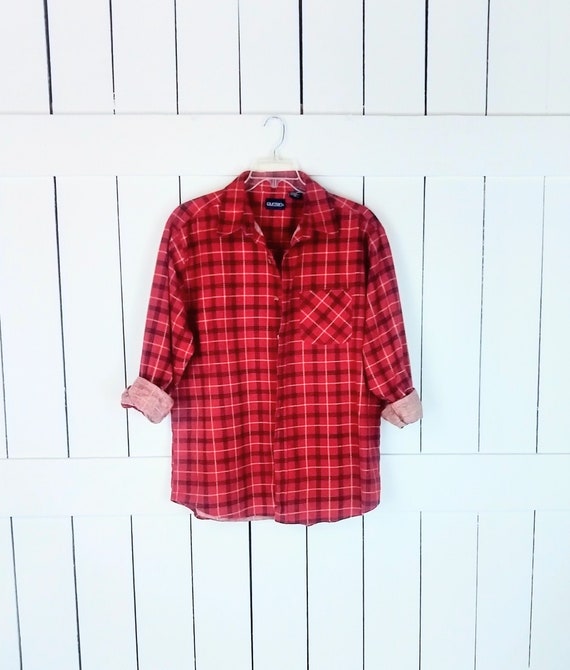 90s vintage red tartan plaid  button down  cotton 