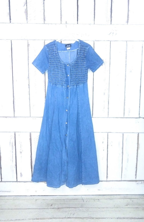 90s vintage blue jean denim dress/button down shir
