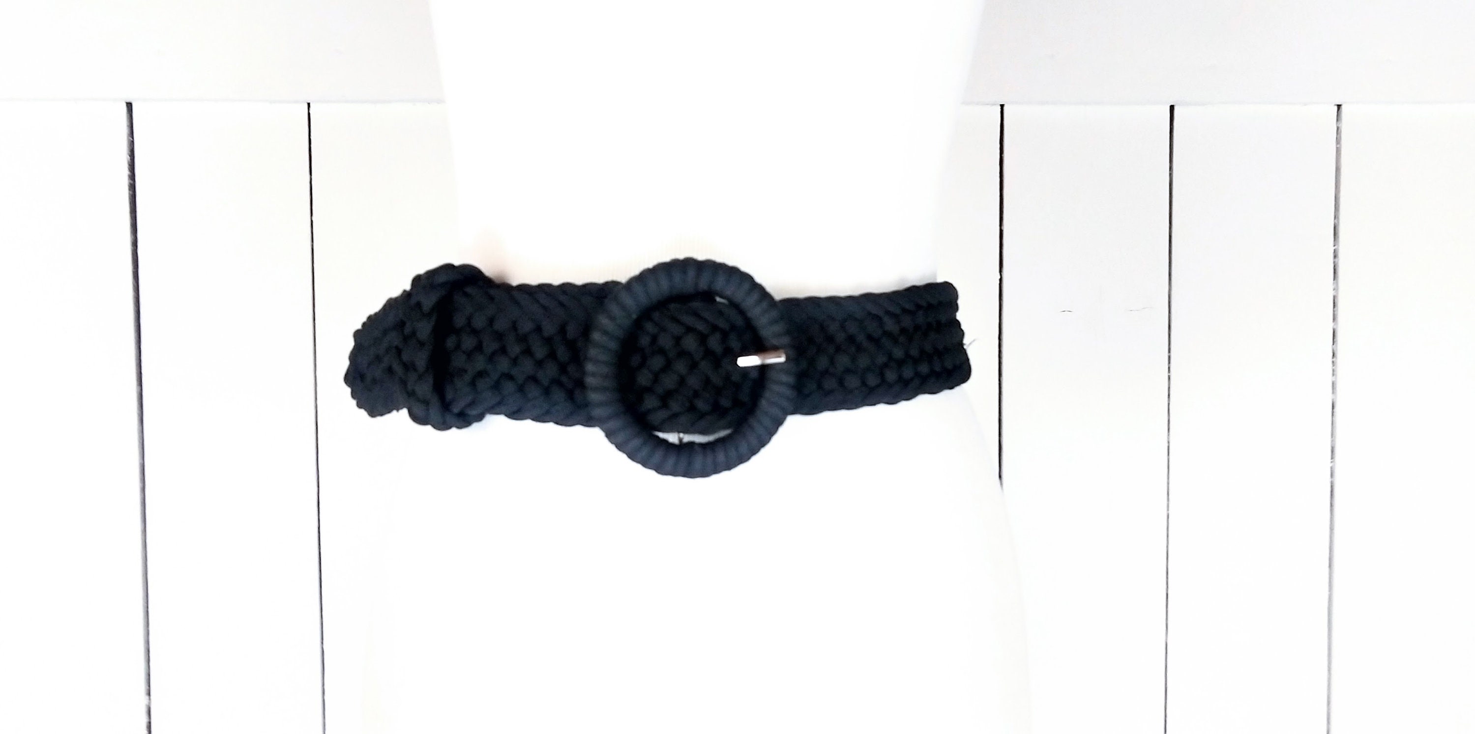 Black wide chord belt/90s vintage wide black woven chord belt/braided rope boho 90s Vintage Wide Black Braided Chord Belt/banana Republic  main image 3