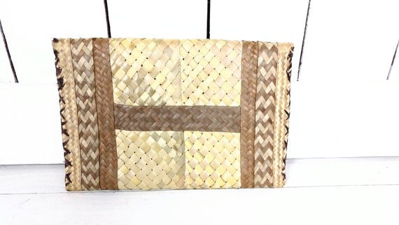 Vintage straw envelope shoulder purse clutch bag/… - image 3