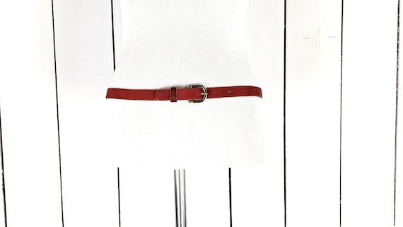 Vintage Red Skinny Leather Belt Large - Etsy