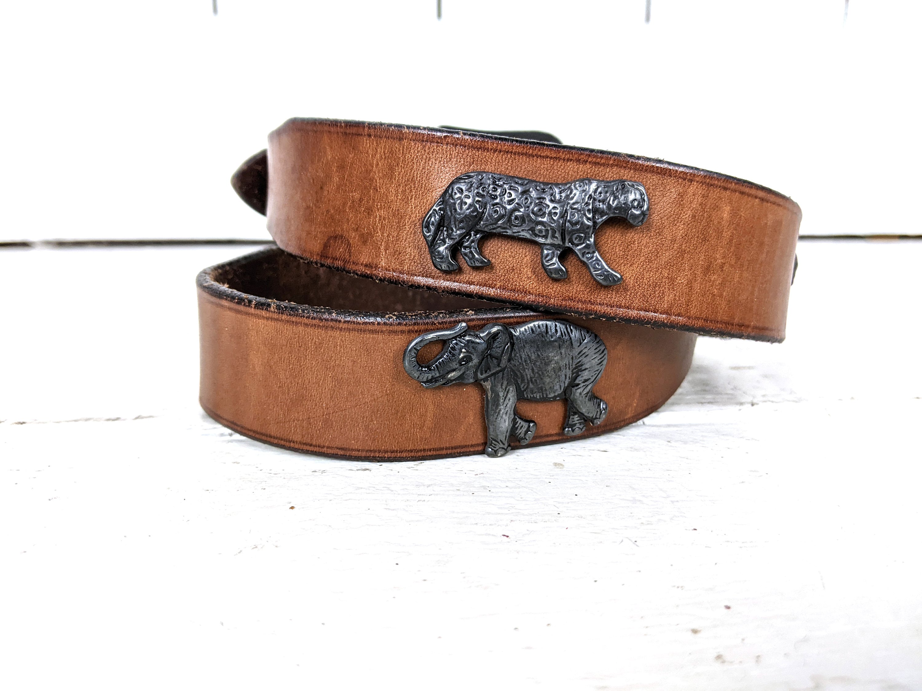 Vintage Chicos brown leather African Safari animal belt Luxury Belt SAFARI | Brown Exotic Leather | SILVER OSTRICH main image 4