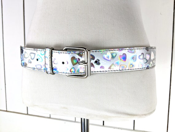 Iridescent Silver Heart Plastic Wide Retro Belt - Etsy Iridescent Silver Heart Plastic Wide Retro Belt - Etsy