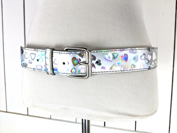 Iridescent silver heart plastic wide retro belt - image 2