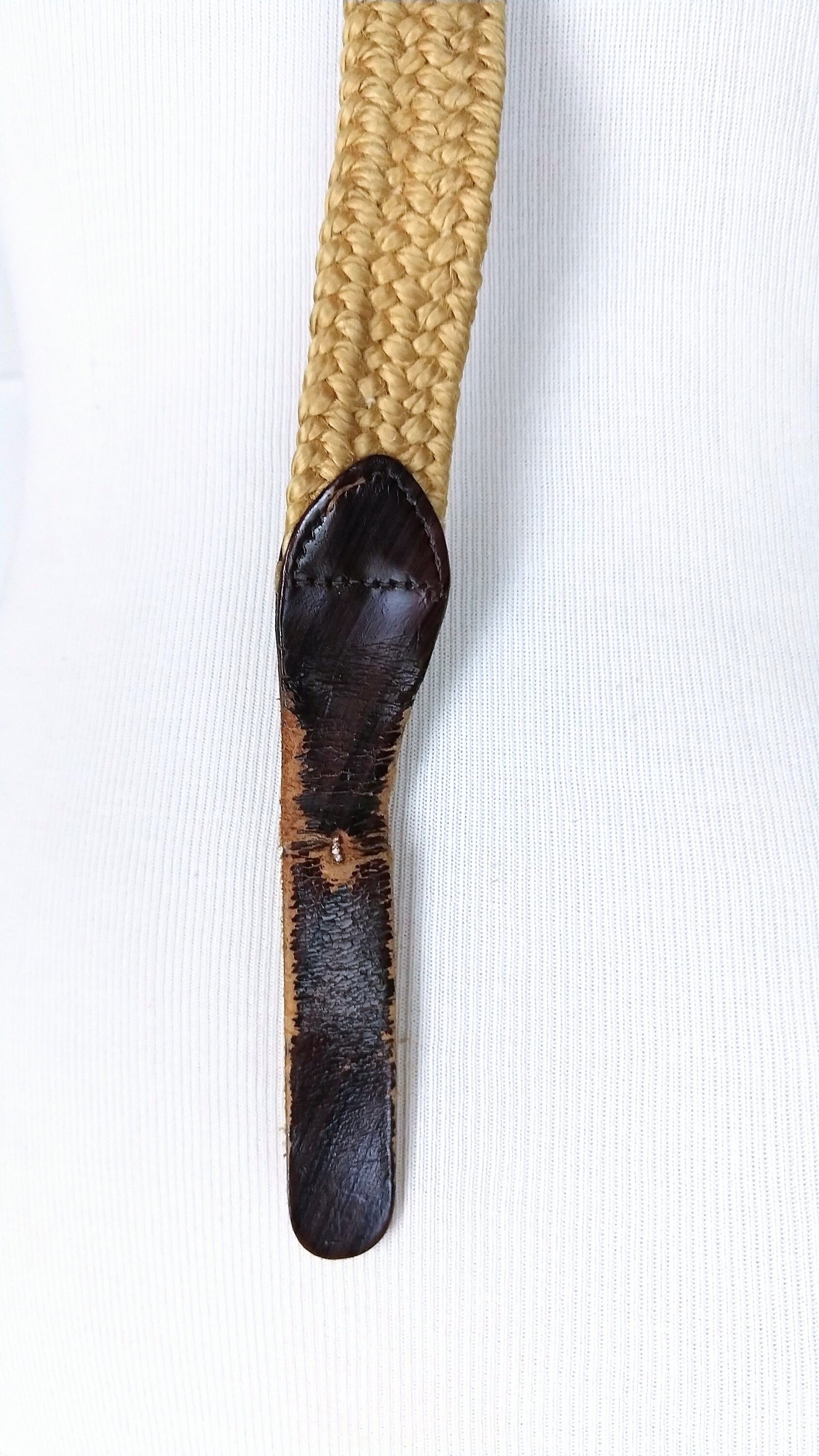 Vintage Tan/light Brown Elastic Stretch Chord Leather Belt 
