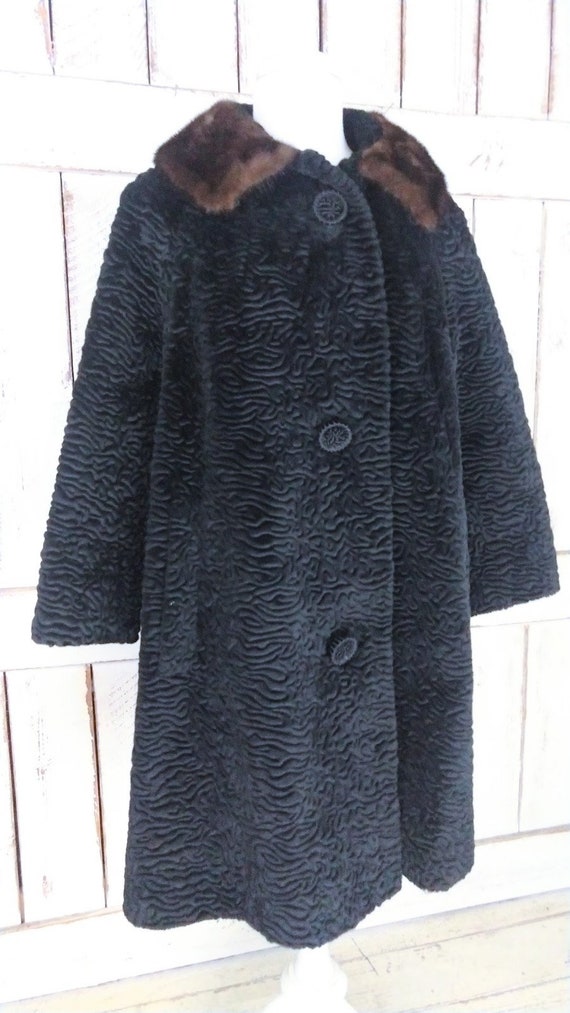 Vintage 60s black faux Persian lamb mink fur coll… - image 2