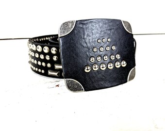 Iron Horse black silver studded faux leather western buckle belt