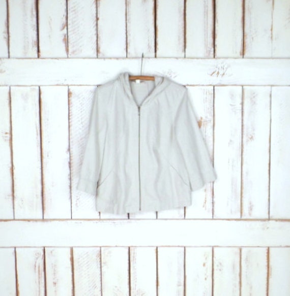 90s vintage ivory linen hoodie jacket/Coldwater C… - image 5