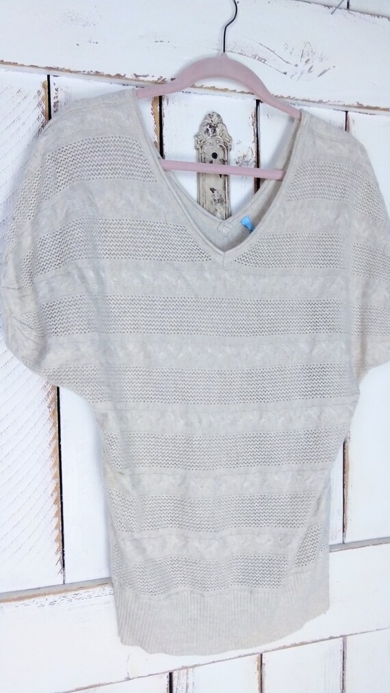 90s vintage slouchy ivory/tan brown striped cable… - image 3