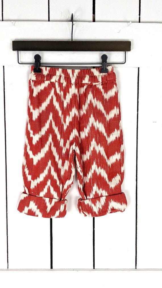 Kids childrens red white IKAT zigzag print woven … - image 2