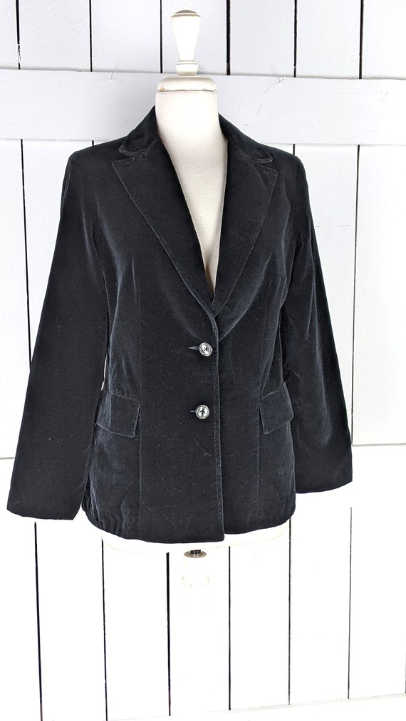 Vintage black velour velvet blazer jacket - image 3