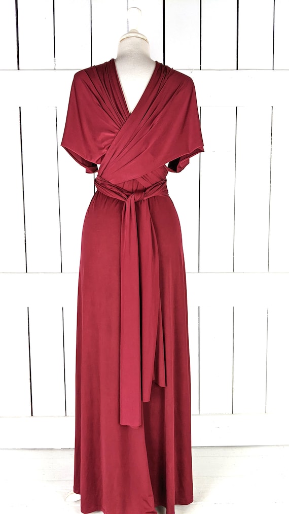 Multi Wrap Burgundy Long Maxi Infinity Bridesmaid Dress