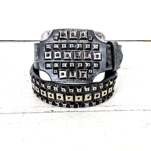 Black silver studded faux leather western buckle belt