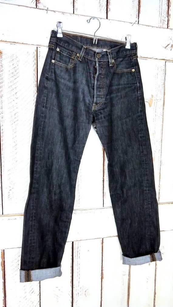 Vintage 90s 501 black button fly denim jeans/high… - image 2