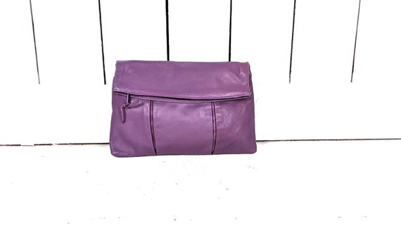 Vintage purple leather clutch hand bag purse - image 1