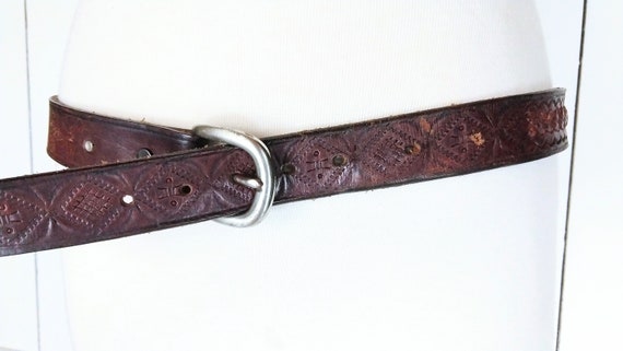 Vintage Tooled Braided Distressed Leather Western Belt/boho  display picture 2