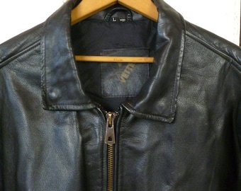 Chaqueta bomber de motociclista vintage Vetter de cuero negro pesado para hombre