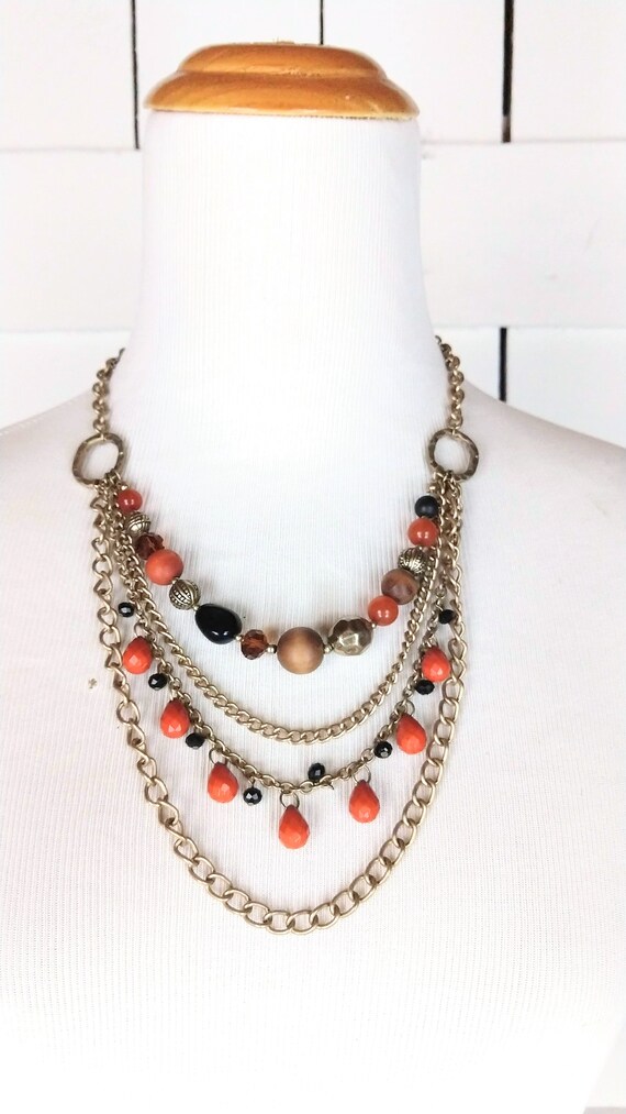 Chunky layered bead chain necklace/vintage multi … - image 3