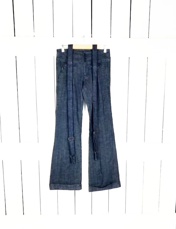 90s vintage dark blue cuffed flare/boot cut suspe… - image 1