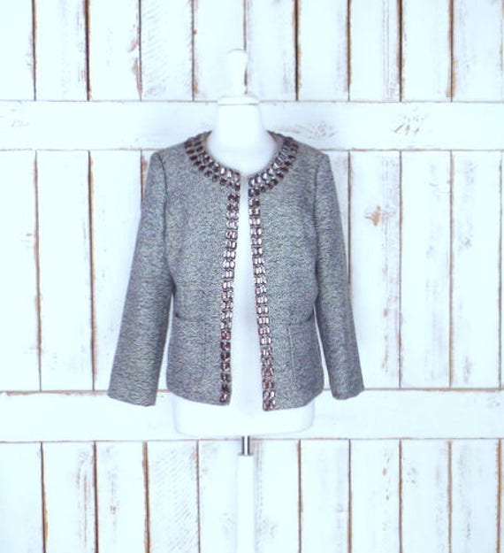 Vintage Dana Buchman brown tweed beaded blazer jac