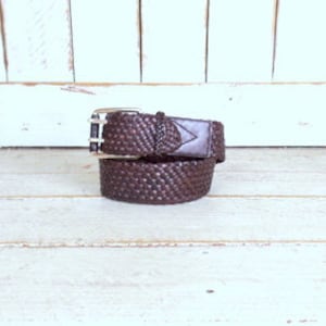 Wide dark brown woven leather Michael Kors belt/vintage 90s braided leather statement boho belt/medium