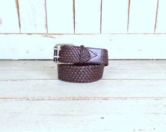 MICHAEL KORS Brown Woven Braided Leather Boho Belt Large Gold Buckle Sz L MICHAEL KORS Brown Woven Braided Leather Boho Belt Large  main image 2