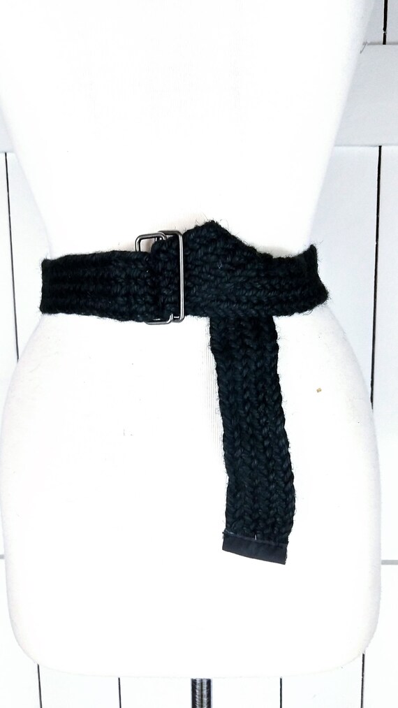 Black wide chord belt/90s vintage wide black woven chord belt/braided rope boho 90s Vintage Wide Black Braided Chord Belt/banana Republic  main image 4