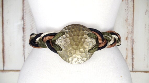 80s Vintage Tan/green Braided Rope Metal Medallion Belt - Etsy display picture 3