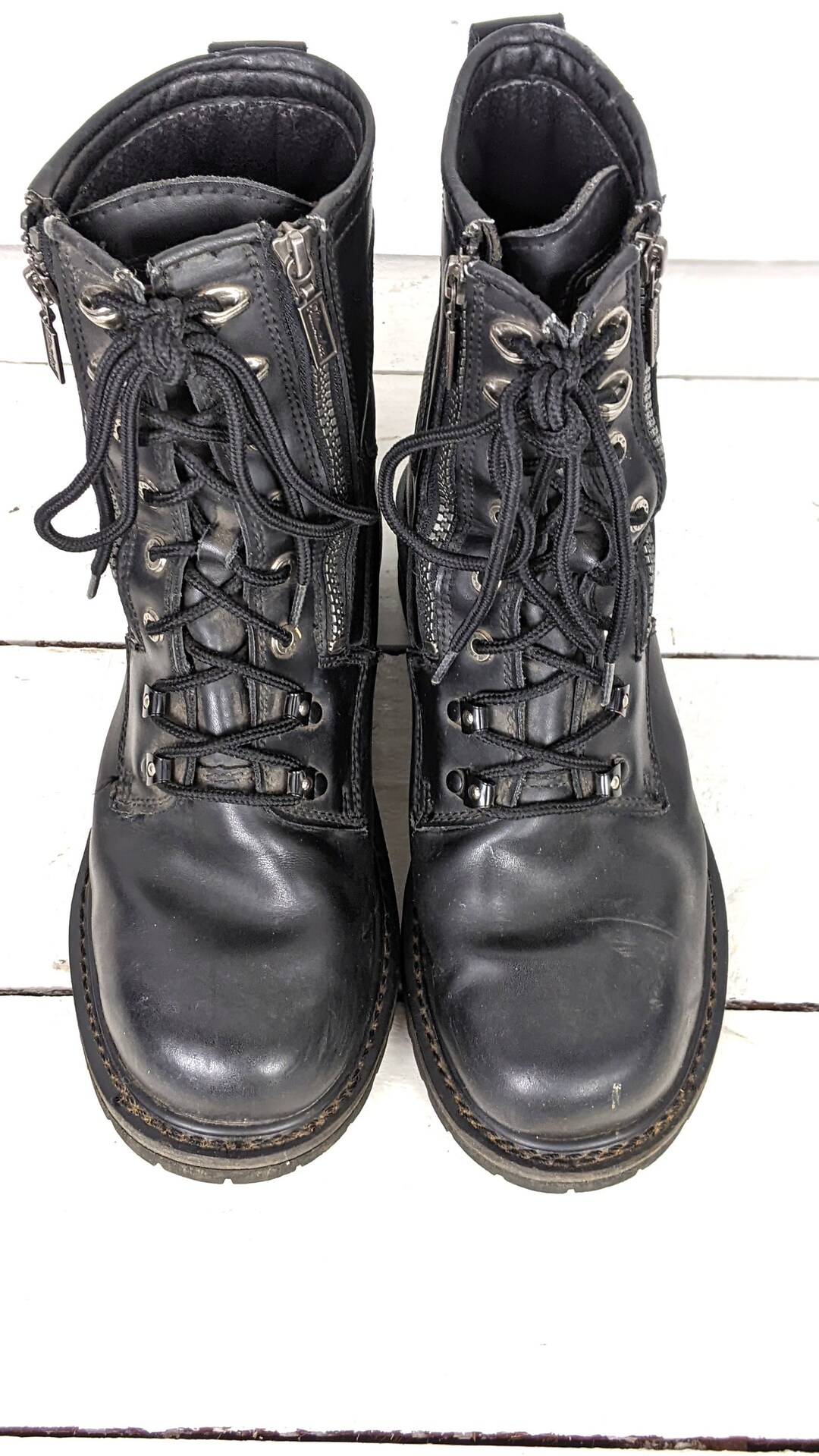 Milwaukee Black Leather Zipper Combat Motorcycle Work Boots Mens 9 D