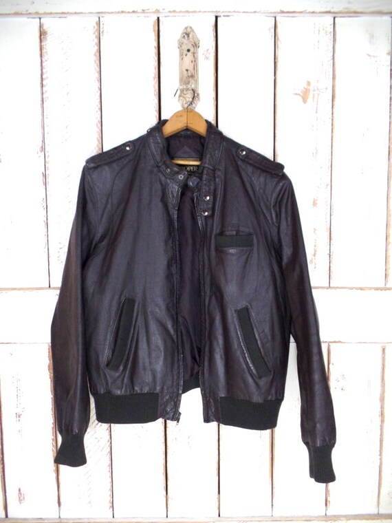 Vintage mens dark brown leather motorcycle bomber… - image 2