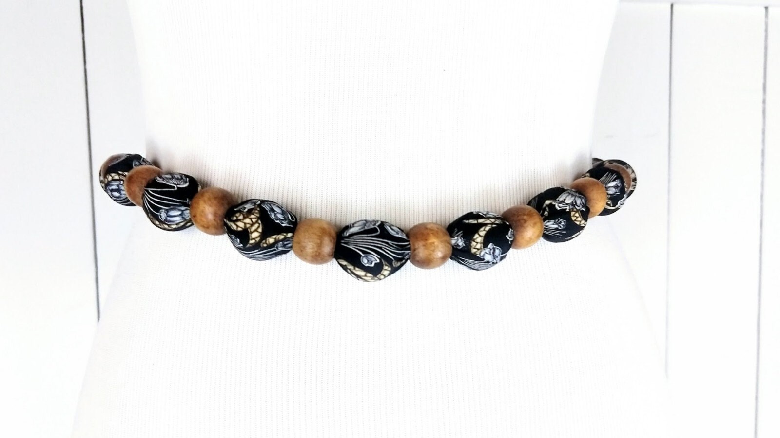 Vintage wooden bead tie necklace/wooden bead fabric belt Vintage Wood Bead and Tassel Belt and Necklace For Sale at  main image 3