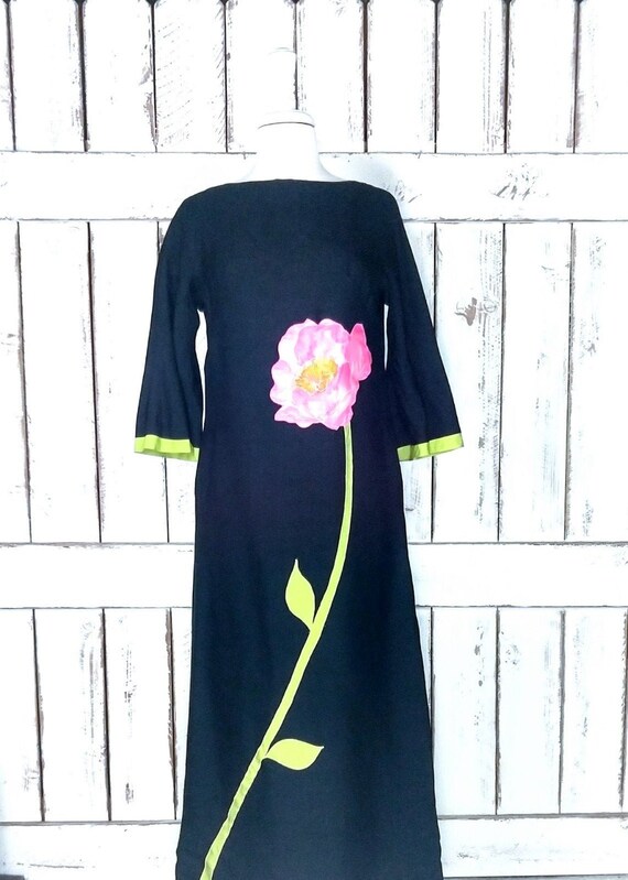 Vintage black floral maxi hostess cocktail party d
