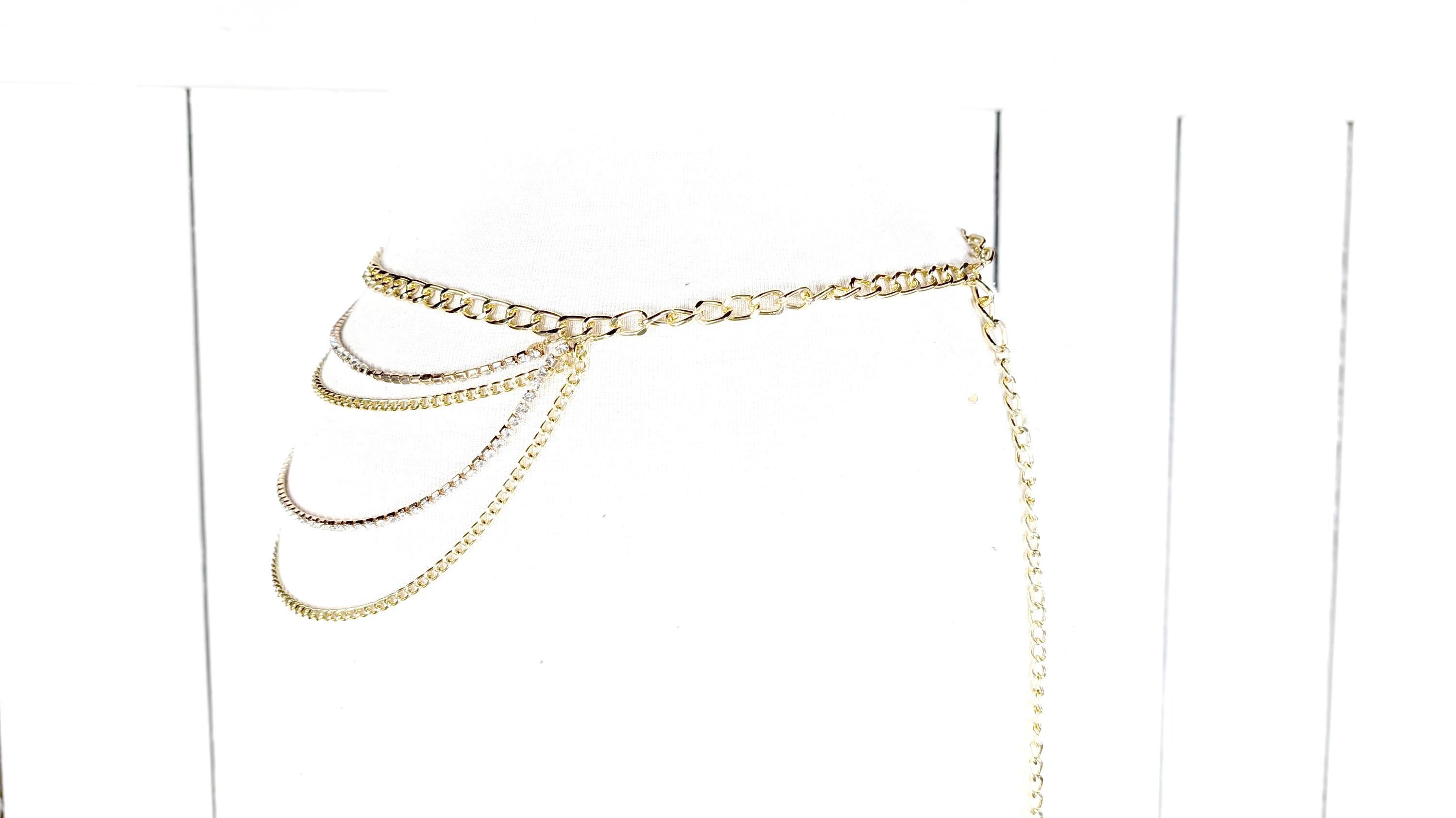 Gold metal rhinestone chain layered hanging belt Amazon.com: Waist Chain Belt Layered Rhinestone Belly Body  main image 3