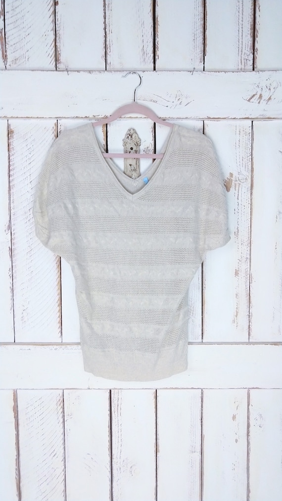 90s vintage slouchy ivory/tan brown striped cable… - image 1